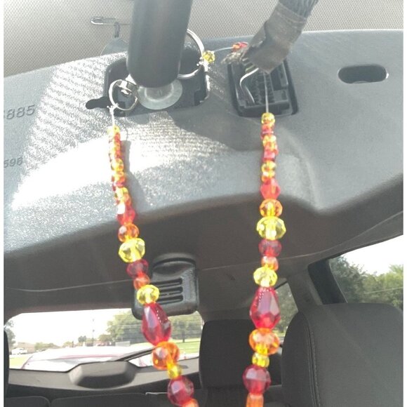 Beaded Suncatcher Rearview Mirror Ornament Yellow Red Crystal Prism Car Charm - Picture 7 of 10